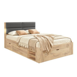 Double Storage Bed With Three Drawers, Open Shelves, Padded Headboard And Led Reading Light - thumbnail 8