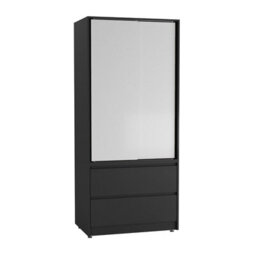 Urbn-Living Urbnliving 2 Sliding Doors Wardrobe 2 Drawer Bedroom Clothes Hanging Rail Black Carcass With White Doors Storage Cupboard - thumbnail 5