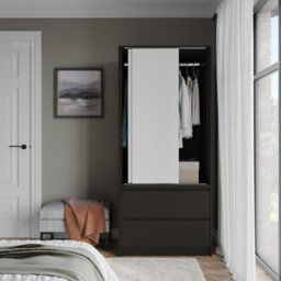 Urbn-Living Urbnliving 2 Sliding Doors Wardrobe 2 Drawer Bedroom Clothes Hanging Rail Black Carcass With White Doors Storage Cupboard - thumbnail 4