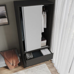 Urbn-Living Urbnliving 2 Sliding Doors Wardrobe 2 Drawer Bedroom Clothes Hanging Rail Black Carcass With White Doors Storage Cupboard - thumbnail 3