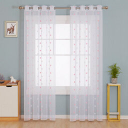 Deconovo Linen Look Embroidered Voile Curtains Star Pattern Sheer Curtains For Bedroom 55 X 54 Inch Pink Two Panels - thumbnail 1