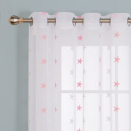 Deconovo Linen Look Embroidered Voile Curtains Star Pattern Sheer Curtains For Bedroom 55 X 54 Inch Pink Two Panels - thumbnail 6