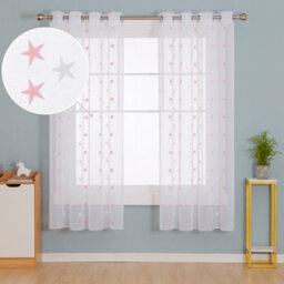 Deconovo Linen Look Embroidered Voile Curtains Star Pattern Sheer Curtains For Bedroom 55 X 54 Inch Pink Two Panels - thumbnail 7