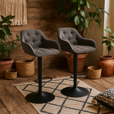 Wyld Haus Buttonfern Set Of 2 Taupe Bouclé Diamond Tufted Swivel Adjustable Bar Stools - image 1