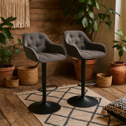 Wyld Haus Buttonfern Set Of 2 Taupe Bouclé Diamond Tufted Swivel Adjustable Bar Stools - thumbnail 1