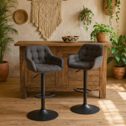 Wyld Haus Buttonfern Set Of 2 Taupe Bouclé Diamond Tufted Swivel Adjustable Bar Stools - thumbnail 2