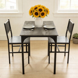 Living And Home 3-Piece Grey And Black Dining Table Set With 2 Chairs - thumbnail 3