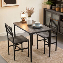 Living And Home 3-Piece Grey And Black Dining Table Set With 2 Chairs - thumbnail 2