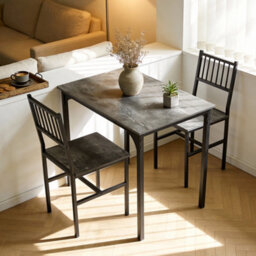 Living And Home 3-Piece Grey And Black Dining Table Set With 2 Chairs - thumbnail 4