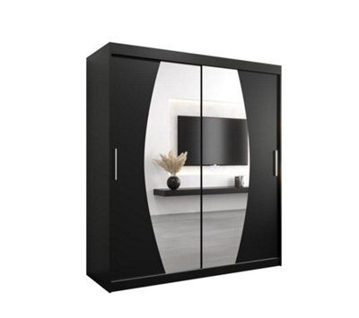 Arte Elypse Contemporary 2 Mirrored Sliding Door Wardrobe 9 Shelves 2 Rails Black (H)2000mm (W)1800mm (D)620mm - image 1