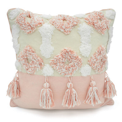 Intimates Bohemian Style Tufted Design Cushion, Zip Closure, Decorative Sofa Accent - Pink