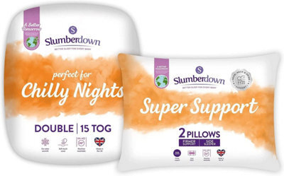 Slumberdown Chilly Nights King Duvet 15 Tog Extra Warm & Thick Heavyweight Quilt For Cold Winter Nights, 2 Super Support Pillows - image 1