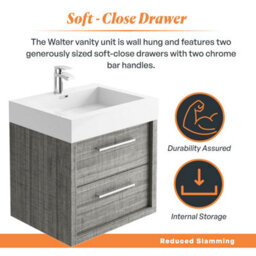Plum&clay Walter Grey Wood Wall Hung Bathroom Vanity Unit With Polymarble Resin Basin (W)600mm - thumbnail 5