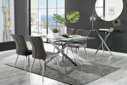 Furniturebox Uk Leonardo Glass And Chrome Metal Dining Table And 6 Dark Grey Nora Velvet Silver Leg Chairs - thumbnail 1