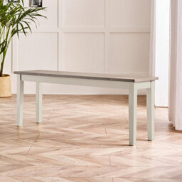 Furniturebox Uk Tenby Whitewashed &grey Solid Wood Large Dining Bench - thumbnail 1