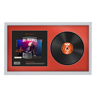 "30X17"" Silver Sleek Vinyl Record Frame With Poppy Red Mount For 12 Inch Lp Album Cover & Disc - Ak Frames" - image 1