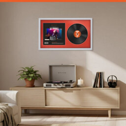 "30X17"" Silver Sleek Vinyl Record Frame With Poppy Red Mount For 12 Inch Lp Album Cover & Disc - Ak Frames" - thumbnail 8