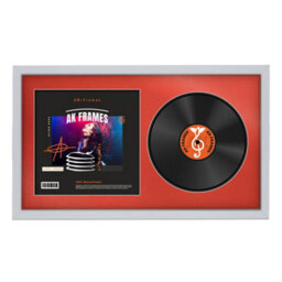 "30X17"" Silver Sleek Vinyl Record Frame With Poppy Red Mount For 12 Inch Lp Album Cover & Disc - Ak Frames"
