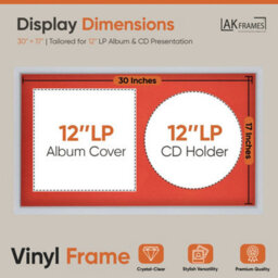 "30X17"" Silver Sleek Vinyl Record Frame With Poppy Red Mount For 12 Inch Lp Album Cover & Disc - Ak Frames" - thumbnail 2
