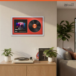 "30X17"" Silver Sleek Vinyl Record Frame With Poppy Red Mount For 12 Inch Lp Album Cover & Disc - Ak Frames" - thumbnail 5
