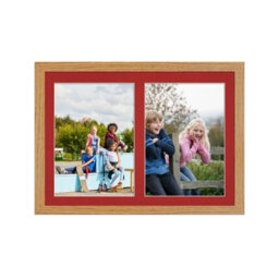 AK Frames 20X14 Oak Modern Multi Photo Frame With Crimson Mount - Holds 2 Apertures (2X) A4 Photos