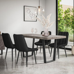More4Homes Aria Dining Table And Chairs -  Oak Effect Table Top W Black Legs + Nova Velvet Dining Chair Set Of 6 (Blue)
