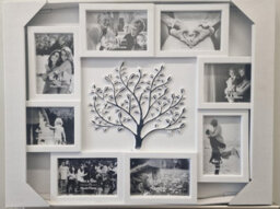 Deenz Embossed Tree Family Photo Frame Wall Rectangular Collage 8 Openings 4X6'' Metal Hooks White With Black 60 X 46 X 2.5 Cm - thumbnail 1