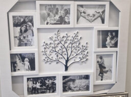 Deenz Embossed Tree Family Photo Frame Wall Rectangular Collage 8 Openings 4X6'' Metal Hooks White With Black 60 X 46 X 2.5 Cm - thumbnail 2