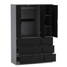Urbn-Living Urbnliving Wooden 3 Door 6 Drawer Wardrobe Bedroom Storage Closet Shelves Hanging Rail Grey Unit - Black Doors Drawers - thumbnail 5