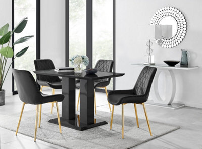 Furniturebox Imperia 4 Modern Black High Gloss Dining Table And 4 Black Pesaro Gold Leg Chairs - image 1