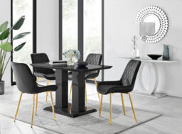Furniturebox Imperia 4 Modern Black High Gloss Dining Table And 4 Black Pesaro Gold Leg Chairs