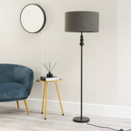Valuelights Marissa Matt Black Stacked Ball Floor Lamp With Charcoal Grey Boucle Shade - Led Bulb Included - thumbnail 3