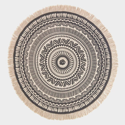 Homescapes Black & White 100% Cotton Mandala Printed Round Rug - image 1