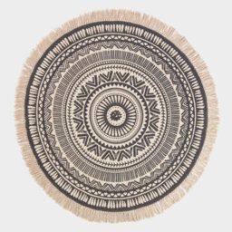 Homescapes Black & White 100% Cotton Mandala Printed Round Rug - thumbnail 1