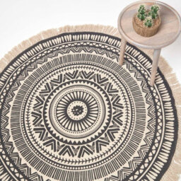 Homescapes Black & White 100% Cotton Mandala Printed Round Rug - thumbnail 2