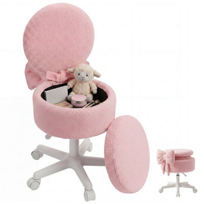 Pink Vanity Chair With Hidden Storage Foldable Backrest Converts To Footstool - image 1