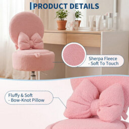 Pink Vanity Chair With Hidden Storage Foldable Backrest Converts To Footstool - thumbnail 3