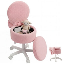 Pink Vanity Chair With Hidden Storage Foldable Backrest Converts To Footstool - thumbnail 1