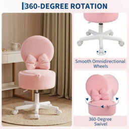 Pink Vanity Chair With Hidden Storage Foldable Backrest Converts To Footstool - thumbnail 4