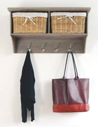Statement Furniture Tetbury Acacia Wood Hanging Shelf With Coat Hooks And Storage Baskets - Small