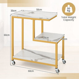 G Shaped Side Table 3-Tier Mobile End Table W/open Shelves White - thumbnail 2