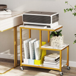 G Shaped Side Table 3-Tier Mobile End Table W/open Shelves White - thumbnail 3
