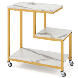 G Shaped Side Table 3-Tier Mobile End Table W/open Shelves White - thumbnail 1
