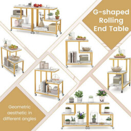 G Shaped Side Table 3-Tier Mobile End Table W/open Shelves White - thumbnail 6