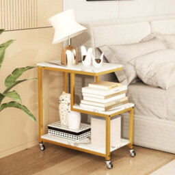 G Shaped Side Table 3-Tier Mobile End Table W/open Shelves White - thumbnail 4