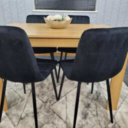 Kosy Koala Oak Effect Dining Table Set With 4 Black Velvet Chairs Dining Room Furniture - thumbnail 8