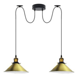 2 Head Spider Light With 2M Adjustable Cables, Vintage 22Cm Metal Green Brass Shade Pendant Lamp Fixture For  Indoor Lighting