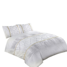 Duvet Cover And Pillowcase Set Pintuck Pleated Design Polycotton Linen White - thumbnail 2