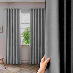 Ameha Plain Thermal Thick Blackout Eyelet Curtain Ready Made Ring Top Light Grey Curtain Pair 90''x108'' Home Decor Uk - thumbnail 9