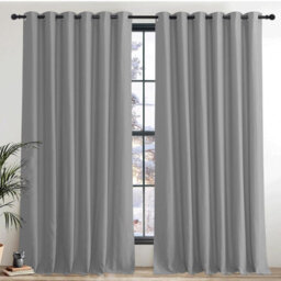 Ameha Plain Thermal Thick Blackout Eyelet Curtain Ready Made Ring Top Light Grey Curtain Pair 90''x108'' Home Decor Uk